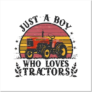 Just A Boy Who Loves Tractors, Typography, Kids Farmer Lifestyle Posters and Art